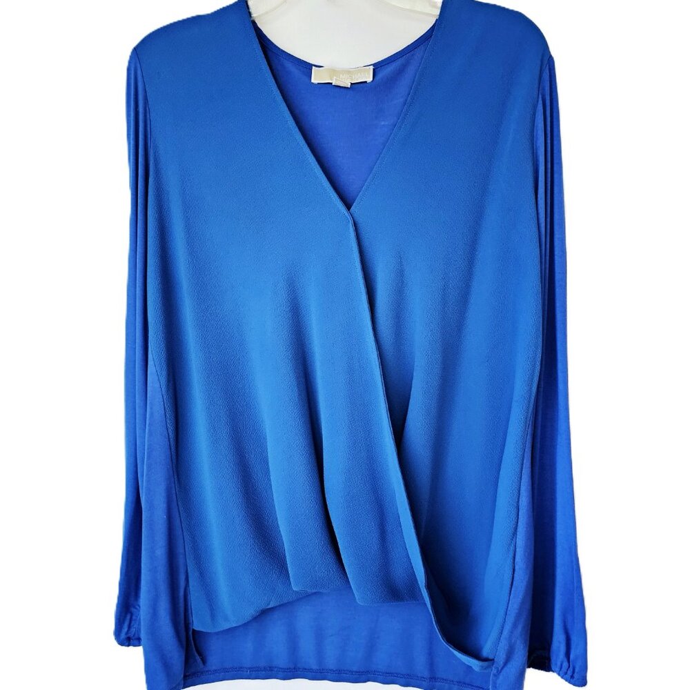 Michael Kors Blue Crossover Front Blouse – Beautiful Flowy Stretchy - Size XL
